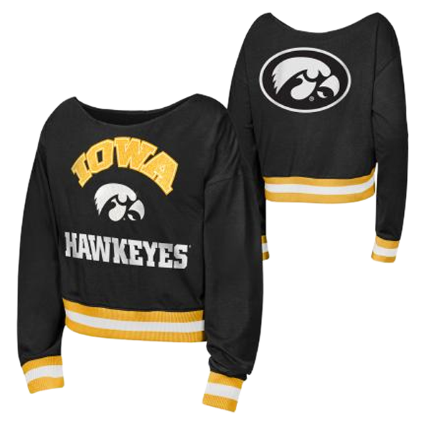 IOWA HAWKEYES GIRLS CHECK BOAT NECK TOP