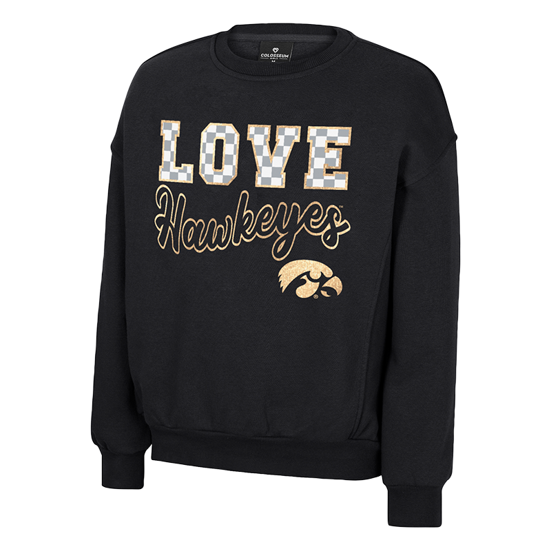 IOWA HAWKEYES GIRLS CHECKERED LOVE CREW SWEATSHIRT