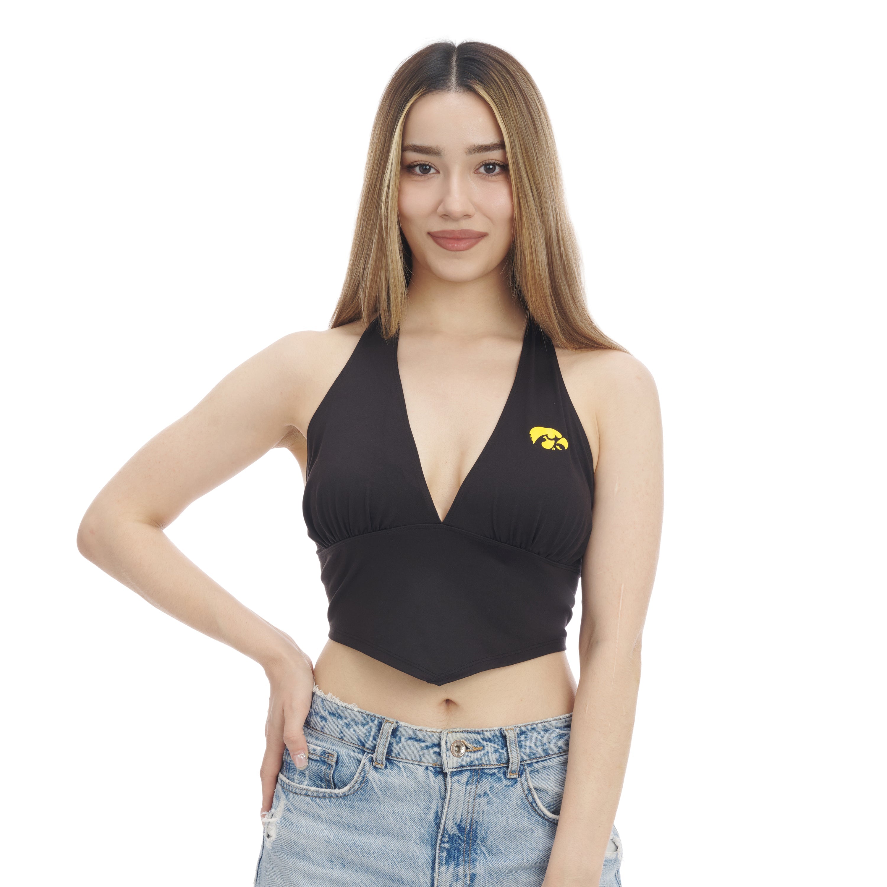 Iowa Hawkeyes Women's V-Neck Halter Crop Top