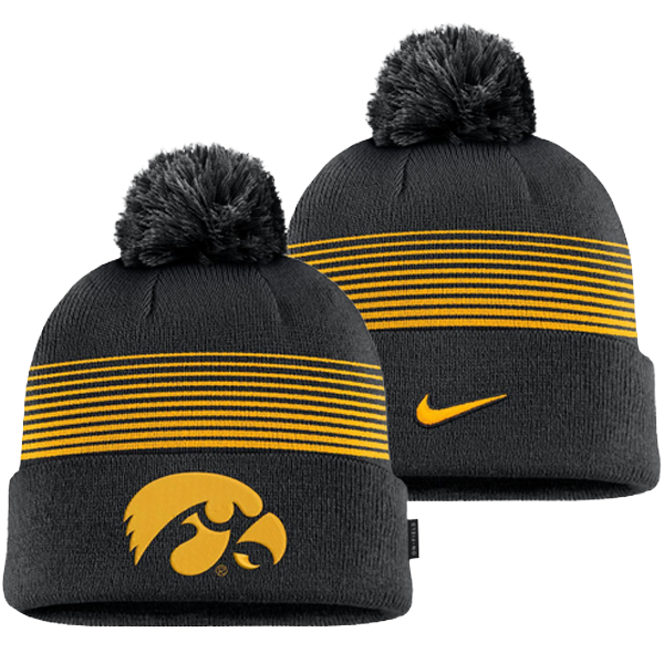 IOWA HAWKEYES NIKE PEAK GAMEDAY CUFFED POM BEANIE CAP