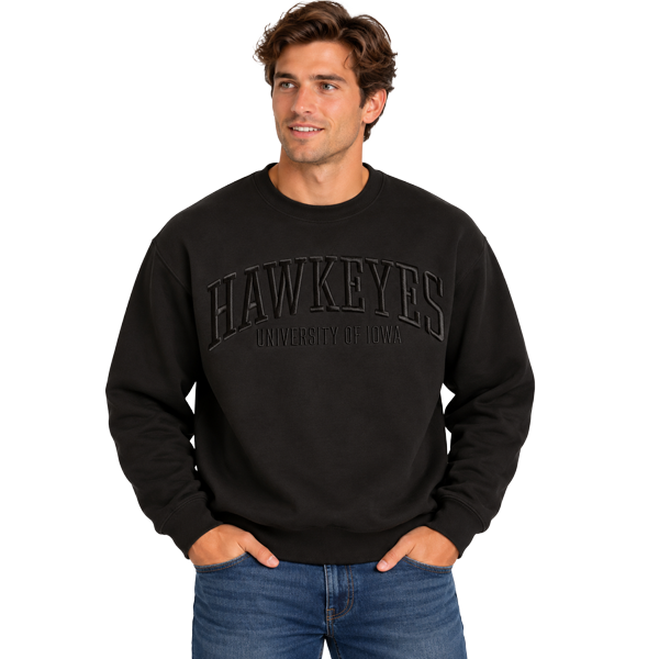IOWA HAWKEYES FUNDAMENTAL PUFF TONAL FLEECE CREW
