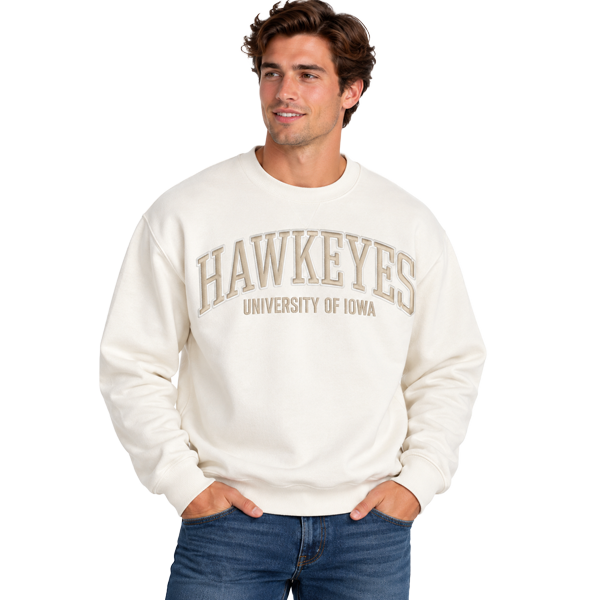 IOWA HAWKEYES FUNDAMENTAL PUFF TONAL FLEECE CREW