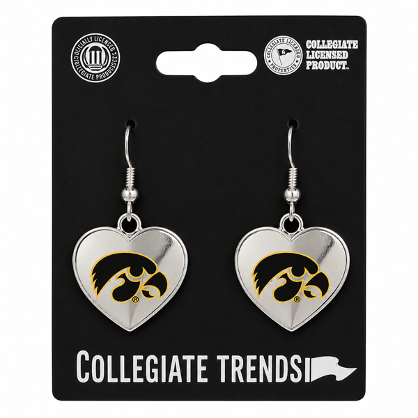Iowa Hawkeyes Heart Dangle Earrings