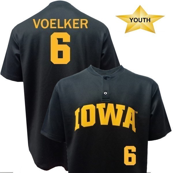 Iowa Hawkeyes Youth Baseball Voelker Black #6 Jersey