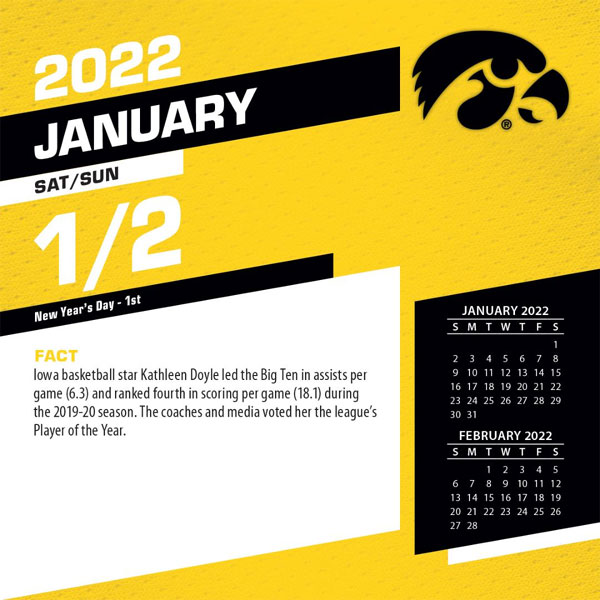 Iowa Hawkeyes 2022 Box Calendar
