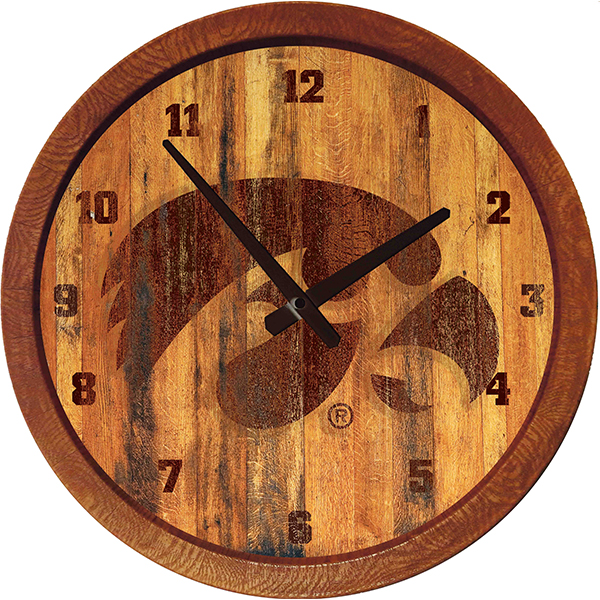 Iowa Hawkeyes Tigerhawk Branded Barrel Clock
