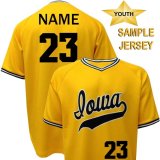 Iowa Hawkeyes Youth Baseball Customized Gold Jersey
